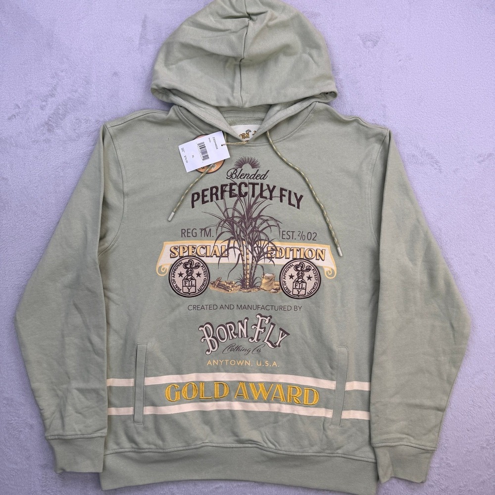 Born Fly Hoodie Mens XL Moss Green Perfectly Fly Special Edition Streetwear